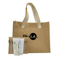 Jute Beach Bag with Cosmetic Bag & White Line